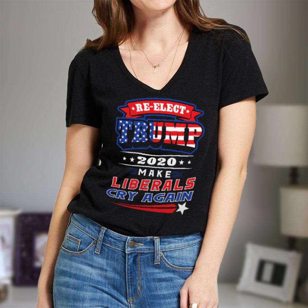 Designs by MyUtopia Shout Out:Re-Elect Trump Make Liberals Cry Ladies' V-Neck T-Shirt