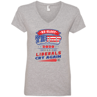 Load image into Gallery viewer, Designs by MyUtopia Shout Out:Re-Elect Trump Make Liberals Cry Ladies&#39; V-Neck T-Shirt,Heather Grey / S,Ladies T-Shirts
