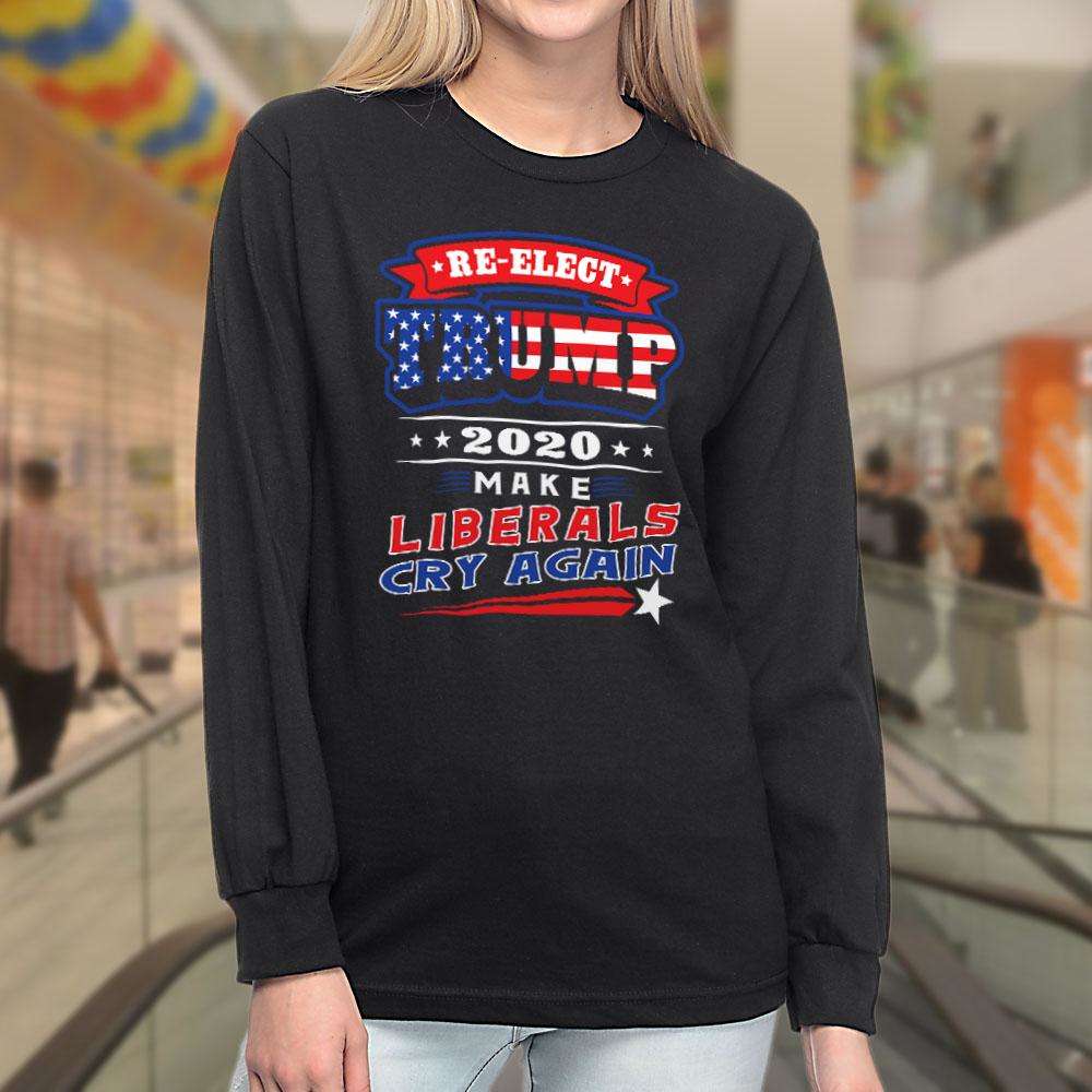 Designs by MyUtopia Shout Out:Re-Elect Trump Make Liberals Cry Long Sleeve Ultra Cotton Unisex T-Shirt,Black / S,Long Sleeve T-Shirts