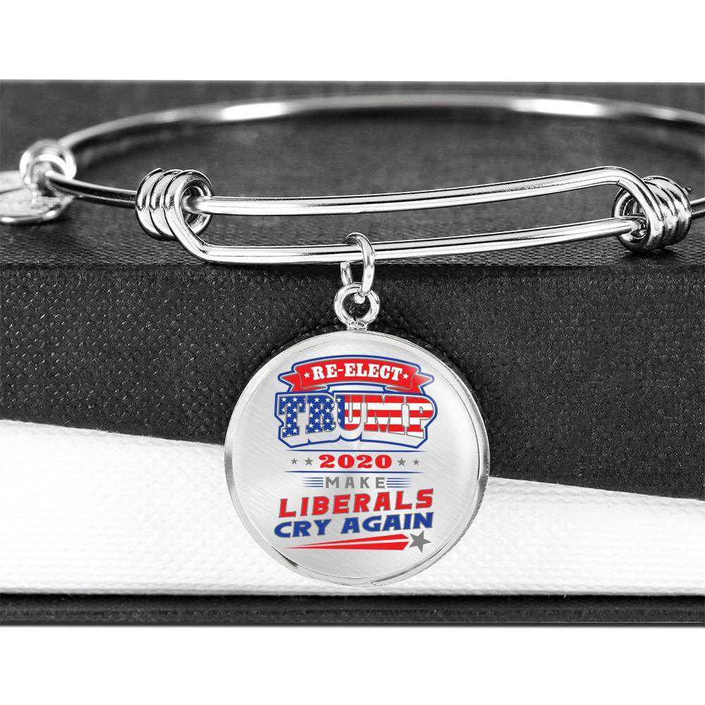 Designs by MyUtopia Shout Out:Re-elect Trump Make Liberals Cry Personalized Engravable Keepsake Bangle Bracelet,Silver / No,Bracelets