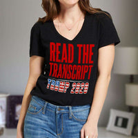 Load image into Gallery viewer, Designs by MyUtopia Shout Out:Read the Transcript Trump 2020  Ladies&#39; V-Neck T-Shirt

