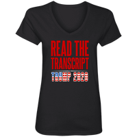 Load image into Gallery viewer, Designs by MyUtopia Shout Out:Read the Transcript Trump 2020  Ladies&#39; V-Neck T-Shirt,S / Black,Ladies T-Shirts
