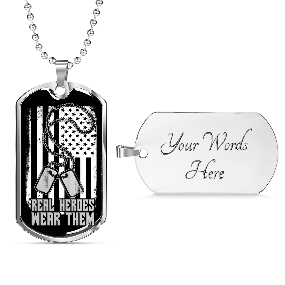 Designs by MyUtopia Shout Out:Real Heroes Personalized Engravable Keepsake Dog Tag,Silver / Yes,Dog Tag Necklace