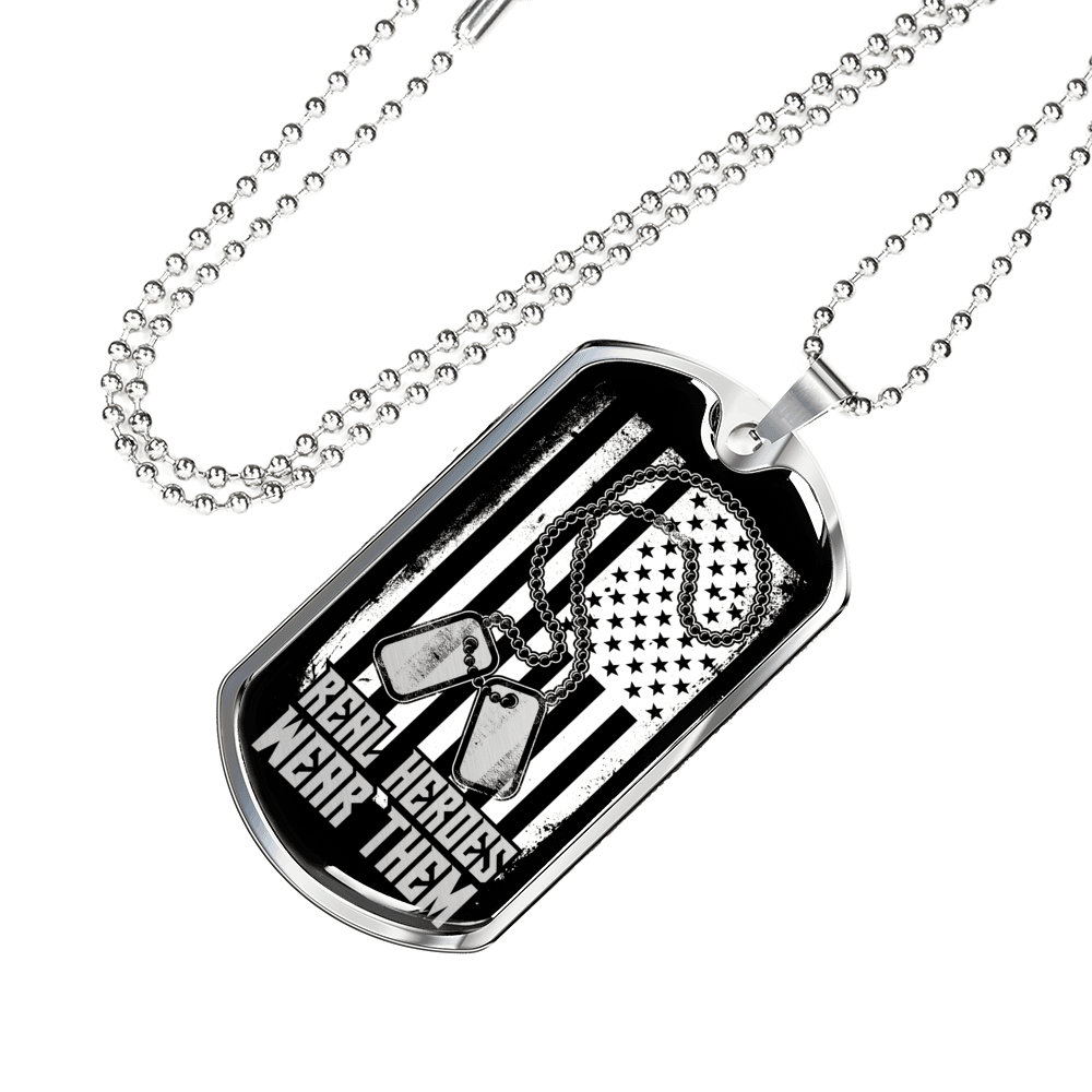 Designs by MyUtopia Shout Out:Real Heroes Personalized Engravable Keepsake Dog Tag,Silver / No,Dog Tag Necklace