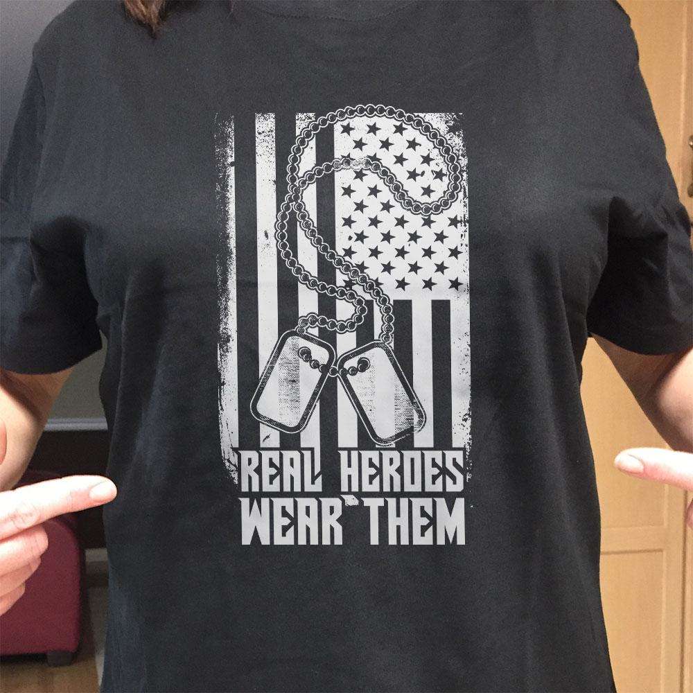 Designs by MyUtopia Shout Out:Real Heroes Wear Dog Tags Adult Unisex T-Shirt