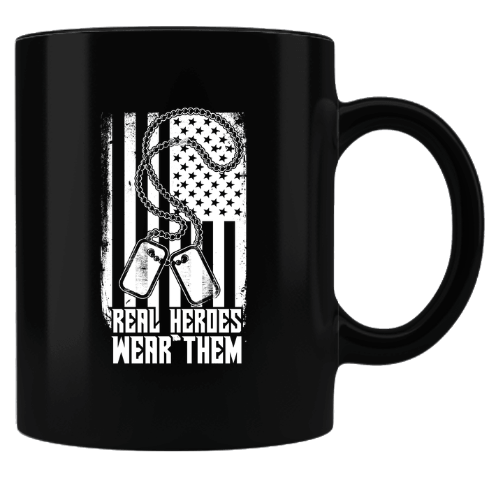 Designs by MyUtopia Shout Out:Real Heroes Wear Dog Tags Ceramic Coffee Mug - Black,Black,Ceramic Coffee Mug