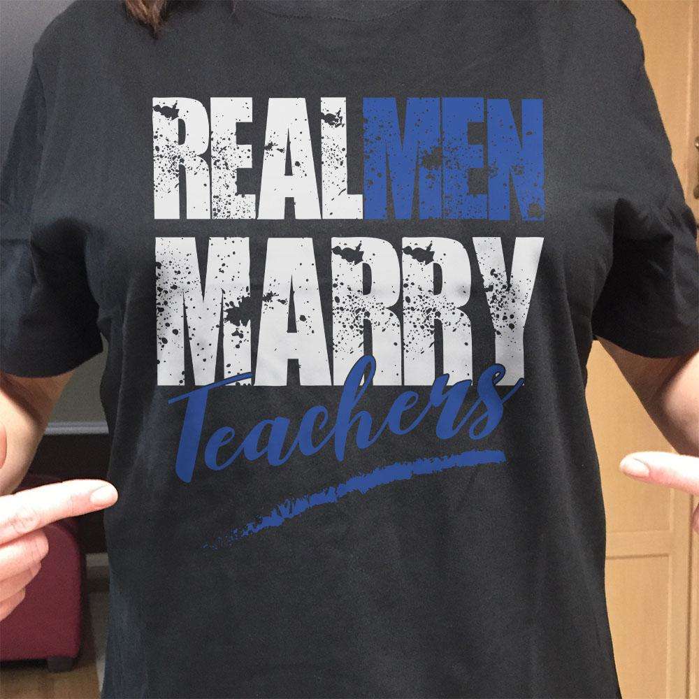Designs by MyUtopia Shout Out:Real Men Marry Teachers Adult Unisex Cotton Short Sleeve T-Shirt
