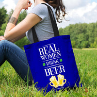 Load image into Gallery viewer, Designs by MyUtopia Shout Out:Real Women Drink Beer Fabric Totebag Reusable Shopping Tote
