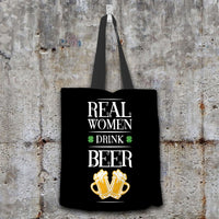Load image into Gallery viewer, Designs by MyUtopia Shout Out:Real Women Drink Beer Fabric Totebag Reusable Shopping Tote,Black,Reusable Fabric Shopping Tote Bag
