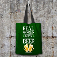 Load image into Gallery viewer, Designs by MyUtopia Shout Out:Real Women Drink Beer Fabric Totebag Reusable Shopping Tote,Dark Green,Reusable Fabric Shopping Tote Bag
