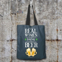 Load image into Gallery viewer, Designs by MyUtopia Shout Out:Real Women Drink Beer Fabric Totebag Reusable Shopping Tote,Charcoal,Reusable Fabric Shopping Tote Bag
