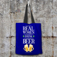 Load image into Gallery viewer, Designs by MyUtopia Shout Out:Real Women Drink Beer Fabric Totebag Reusable Shopping Tote,Navy,Reusable Fabric Shopping Tote Bag
