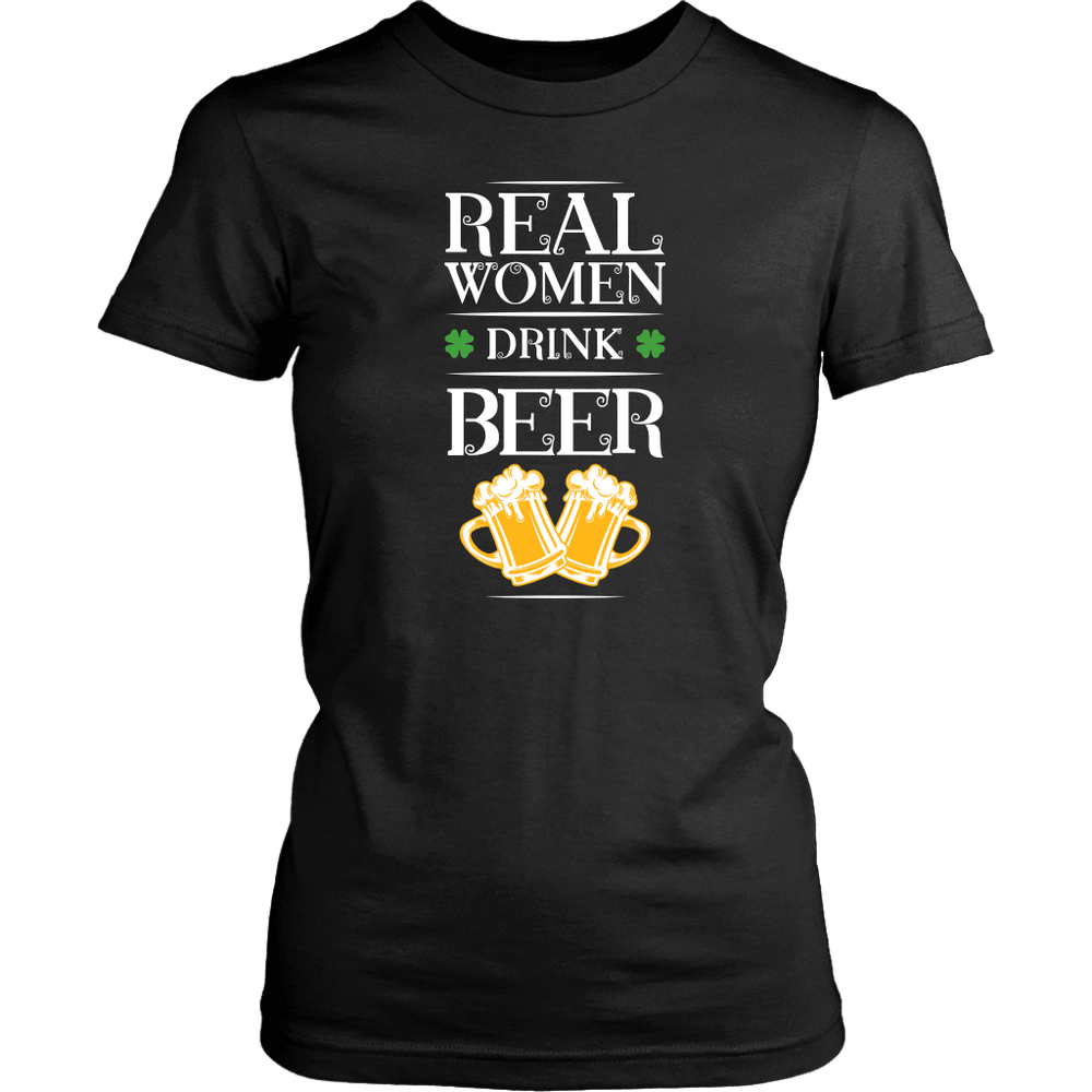 Designs by MyUtopia Shout Out:Real Women Drink Beer T-shirt,District Womens Shirt / Black / XS,Adult Unisex T-Shirt