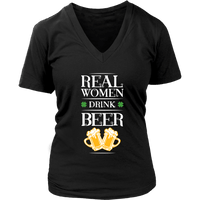 Load image into Gallery viewer, Designs by MyUtopia Shout Out:Real Women Drink Beer T-shirt,District Womens V-Neck / Black / S,Adult Unisex T-Shirt
