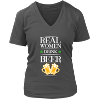 Load image into Gallery viewer, Designs by MyUtopia Shout Out:Real Women Drink Beer T-shirt,District Womens V-Neck / Charcoal / S,Adult Unisex T-Shirt
