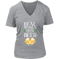 Load image into Gallery viewer, Designs by MyUtopia Shout Out:Real Women Drink Beer T-shirt,District Womens V-Neck / Heathered Nickel / S,Adult Unisex T-Shirt
