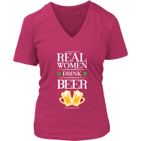 Load image into Gallery viewer, Designs by MyUtopia Shout Out:Real Women Drink Beer T-shirt,District Womens V-Neck / Dark Fuchsia / S,Adult Unisex T-Shirt
