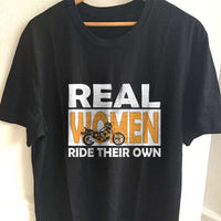 Load image into Gallery viewer, Designs by MyUtopia Shout Out:Real Women Ride Their Own Bike Adult Unisex T-Shirt,S / Black,Adult Unisex T-Shirt
