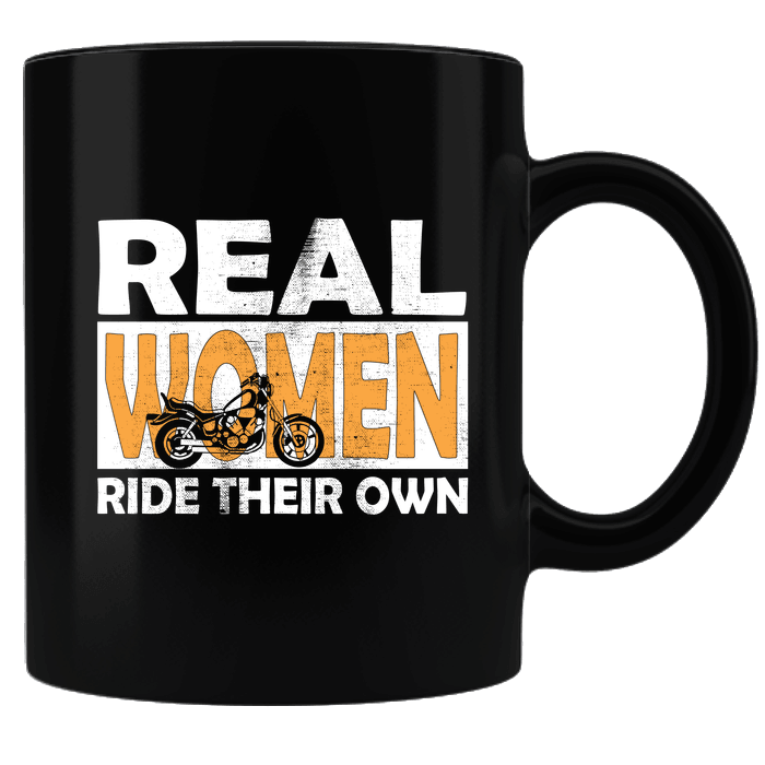 Designs by MyUtopia Shout Out:Real Women Ride Their Own Bike Black Coffee Mug,Black,Ceramic Coffee Mug