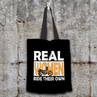 Load image into Gallery viewer, Designs by MyUtopia Shout Out:Real Women Ride Their Own Bike Fabric Totebag Reusable Shopping Tote

