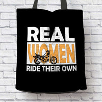 Load image into Gallery viewer, Designs by MyUtopia Shout Out:Real Women Ride Their Own Bike Fabric Totebag Reusable Shopping Tote
