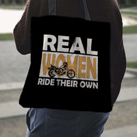 Load image into Gallery viewer, Designs by MyUtopia Shout Out:Real Women Ride Their Own Bike Fabric Totebag Reusable Shopping Tote
