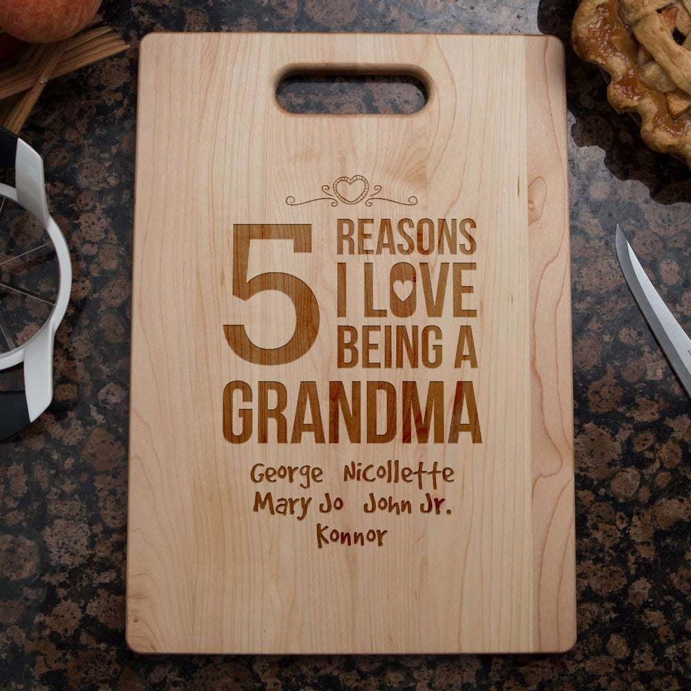 Designs by MyUtopia Shout Out:Reasons I Love Being a Grandma Personalized With Kids Names Engraved Maple Cutting Board,🌟  Best Value 9 3/4″ X 13.5″,Cutting Board