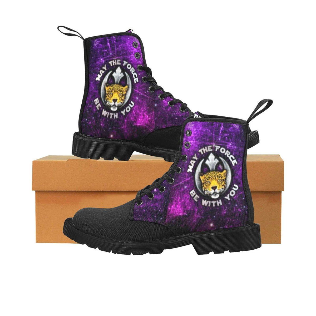 Designs by MyUtopia Shout Out:Rebel Leopard 7 Eye Lace up Canvas Combat Boots,Men's / US7 / Purple,Lace-up Boots