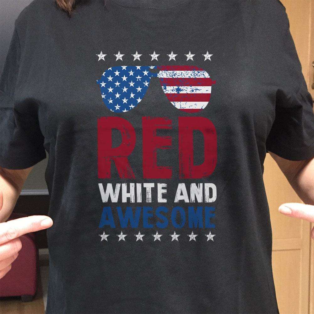 Designs by MyUtopia Shout Out:Red White and Awesome Adult Unisex T-Shirt