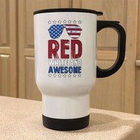 Load image into Gallery viewer, Designs by MyUtopia Shout Out:Red White and Awesome Stainless Steel Travel Coffee Mug w. Twist Close Lid,White / 14 oz,Travel Mug
