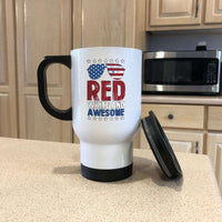 Load image into Gallery viewer, Designs by MyUtopia Shout Out:Red White and Awesome Stainless Steel Travel Coffee Mug w. Twist Close Lid
