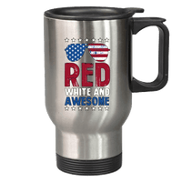 Load image into Gallery viewer, Designs by MyUtopia Shout Out:Red White and Awesome Stainless Steel Travel Coffee Mug w. Twist Close Lid,Stainless / 14 oz,Travel Mug
