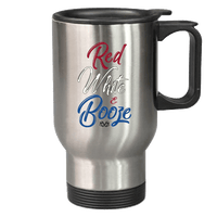Load image into Gallery viewer, Designs by MyUtopia Shout Out:Red White and Booze Stainless Steel Travel Coffee Mug w. Twist Close Lid,Stainless / 14 oz,Travel Mug
