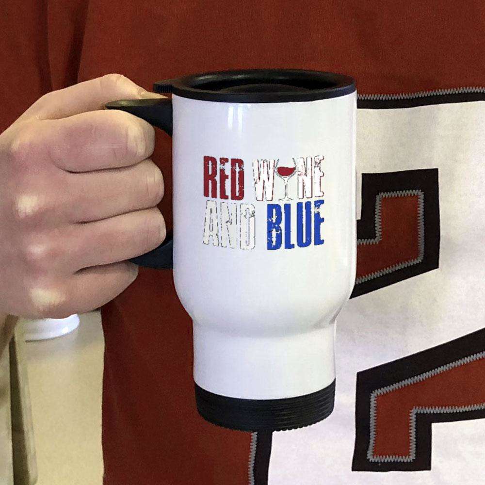 Designs by MyUtopia Shout Out:Red Wine and Blue Stainless Steel Travel Coffee Mug w. Twist Close Lid