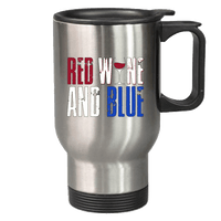 Load image into Gallery viewer, Designs by MyUtopia Shout Out:Red Wine and Blue Stainless Steel Travel Coffee Mug w. Twist Close Lid,Stainless / 14 oz,Travel Mug

