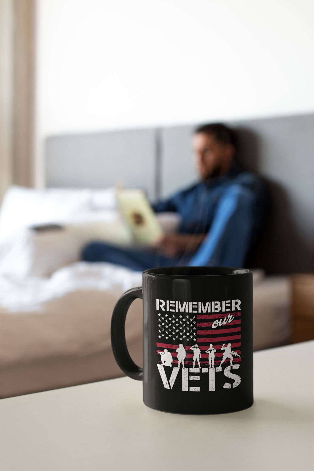 Designs by MyUtopia Shout Out:Remember Our Veterans Ceramic Coffee Mug - Black