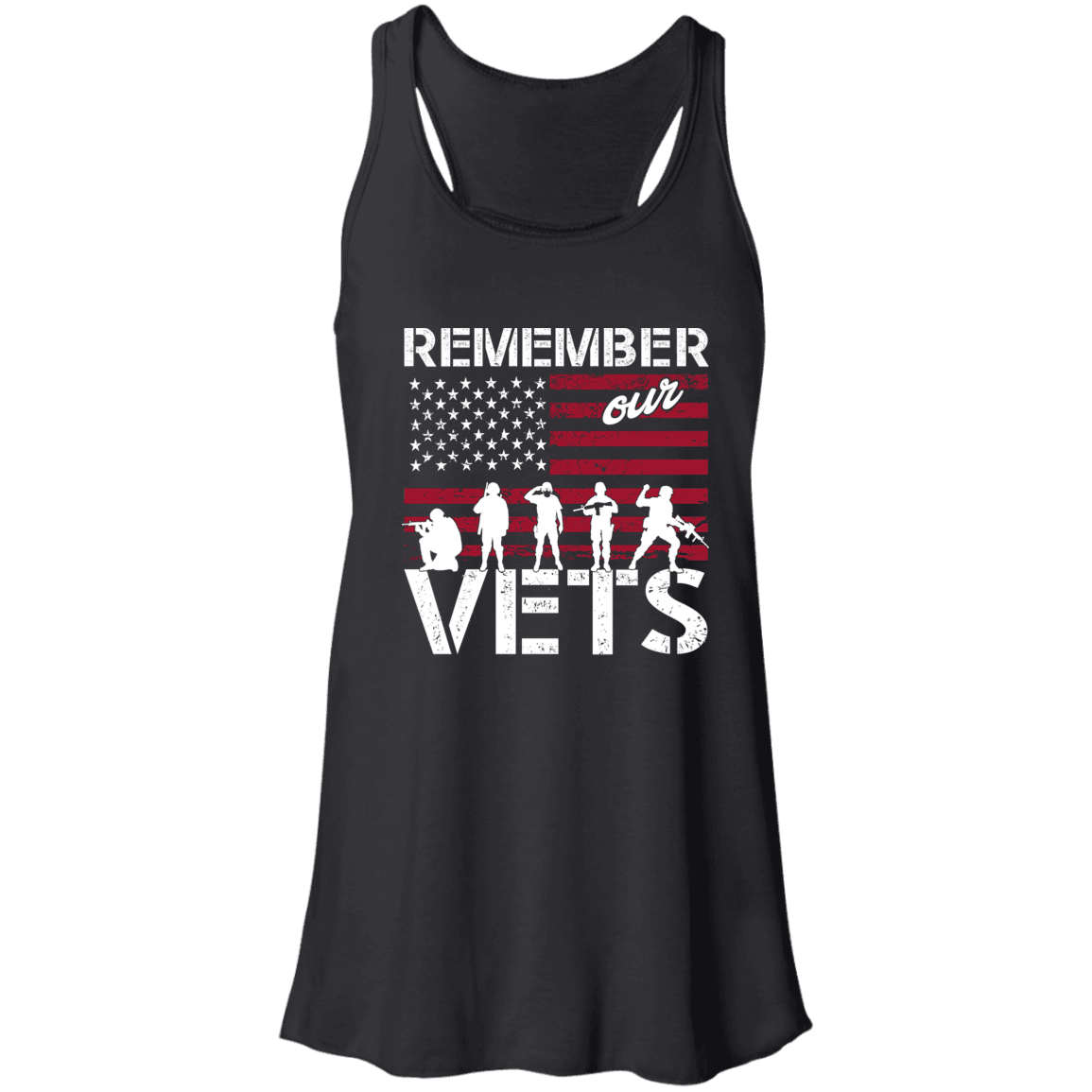 Designs by MyUtopia Shout Out:Remember Our Veterans Flowy Racerback Tank,X-Small / Black,Tank Tops