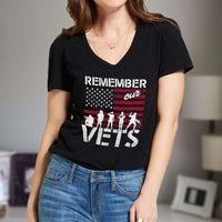 Load image into Gallery viewer, Designs by MyUtopia Shout Out:Remember Our Veterans  Ladies&#39; V-Neck T-Shirt
