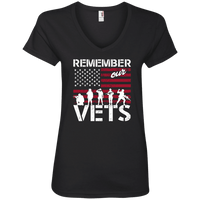 Load image into Gallery viewer, Designs by MyUtopia Shout Out:Remember Our Veterans  Ladies&#39; V-Neck T-Shirt,S / Black,Ladies T-Shirts
