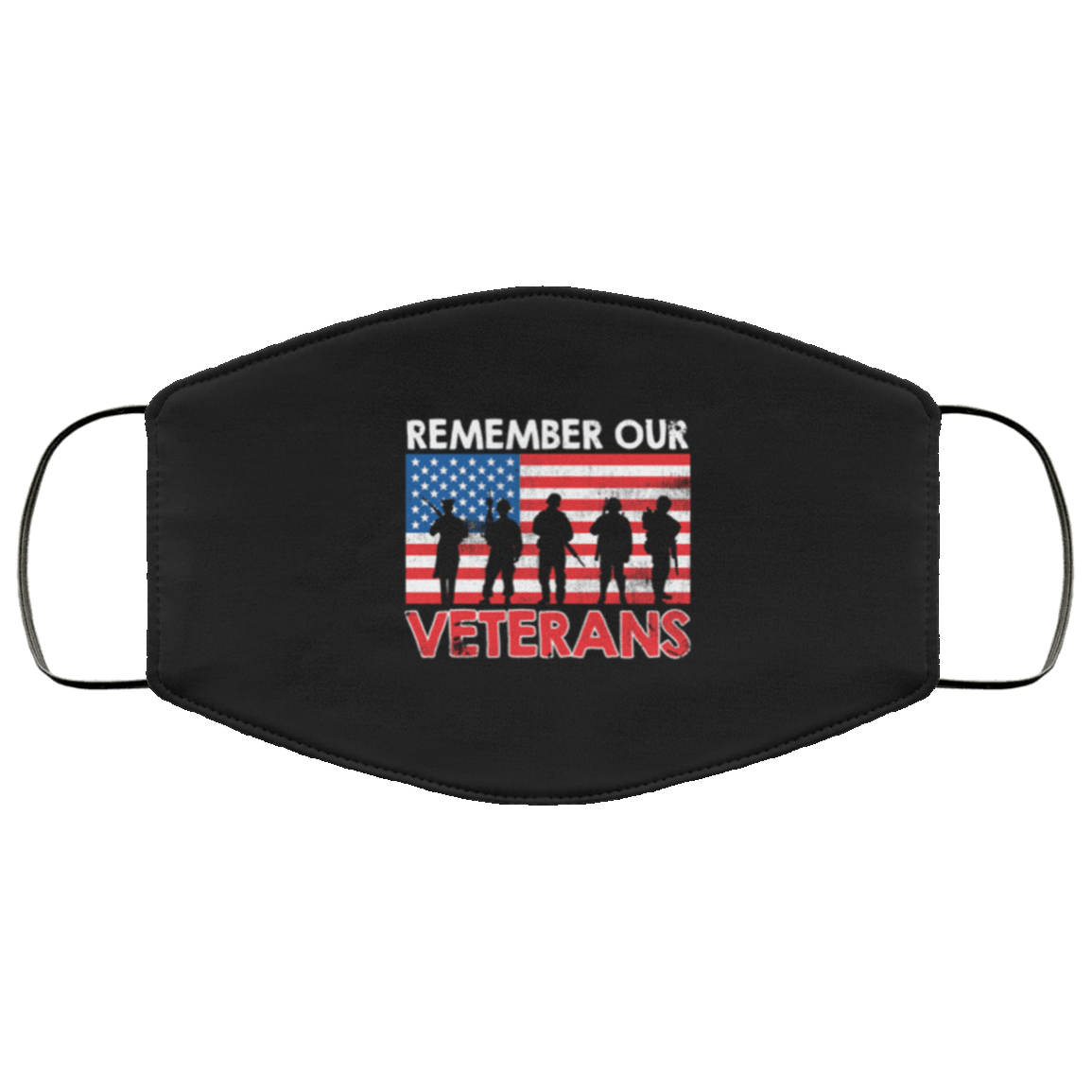 Designs by MyUtopia Shout Out:Remember Our Veterans US Flag Adult Fabric Face Mask with Elastic Ear Loops,3 Layer Fabric Face Mask / Black / Adult,Fabric Face Mask