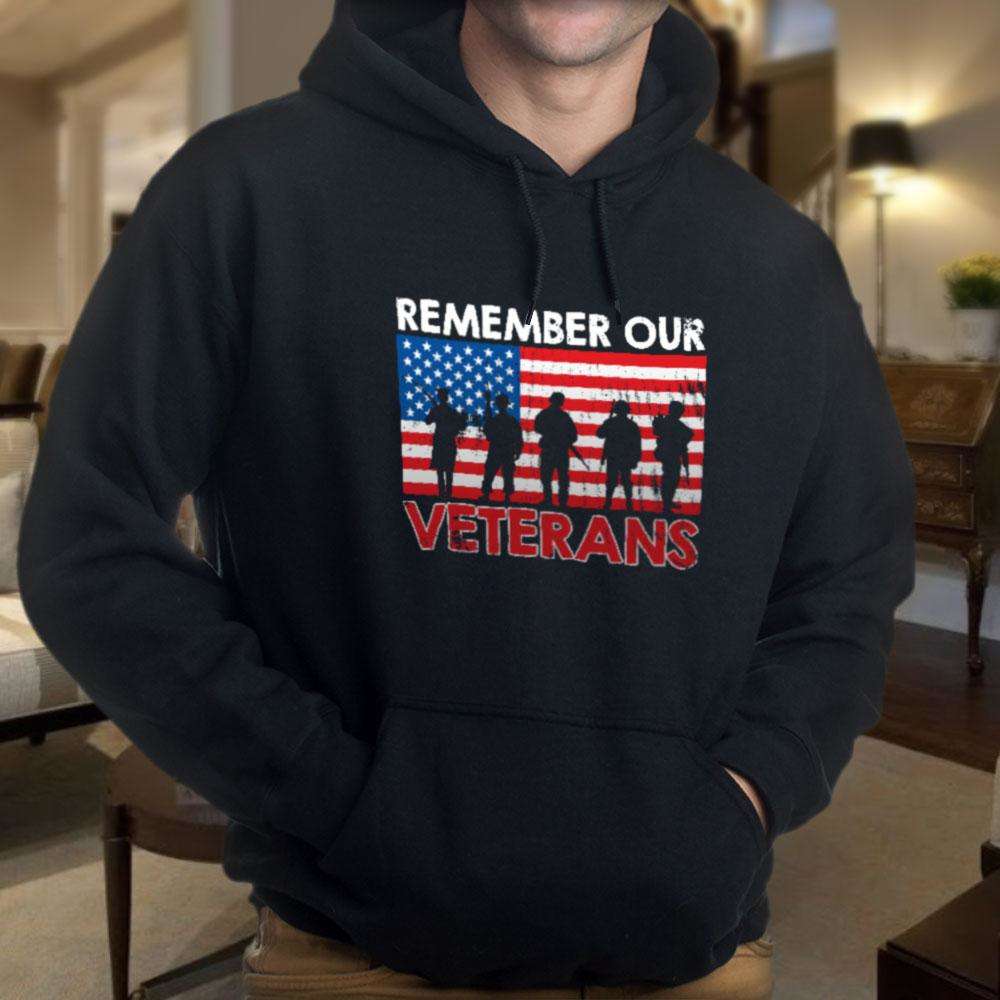 Designs by MyUtopia Shout Out:Remember Our Veterans US Flag Core Fleece Pullover Hoodie