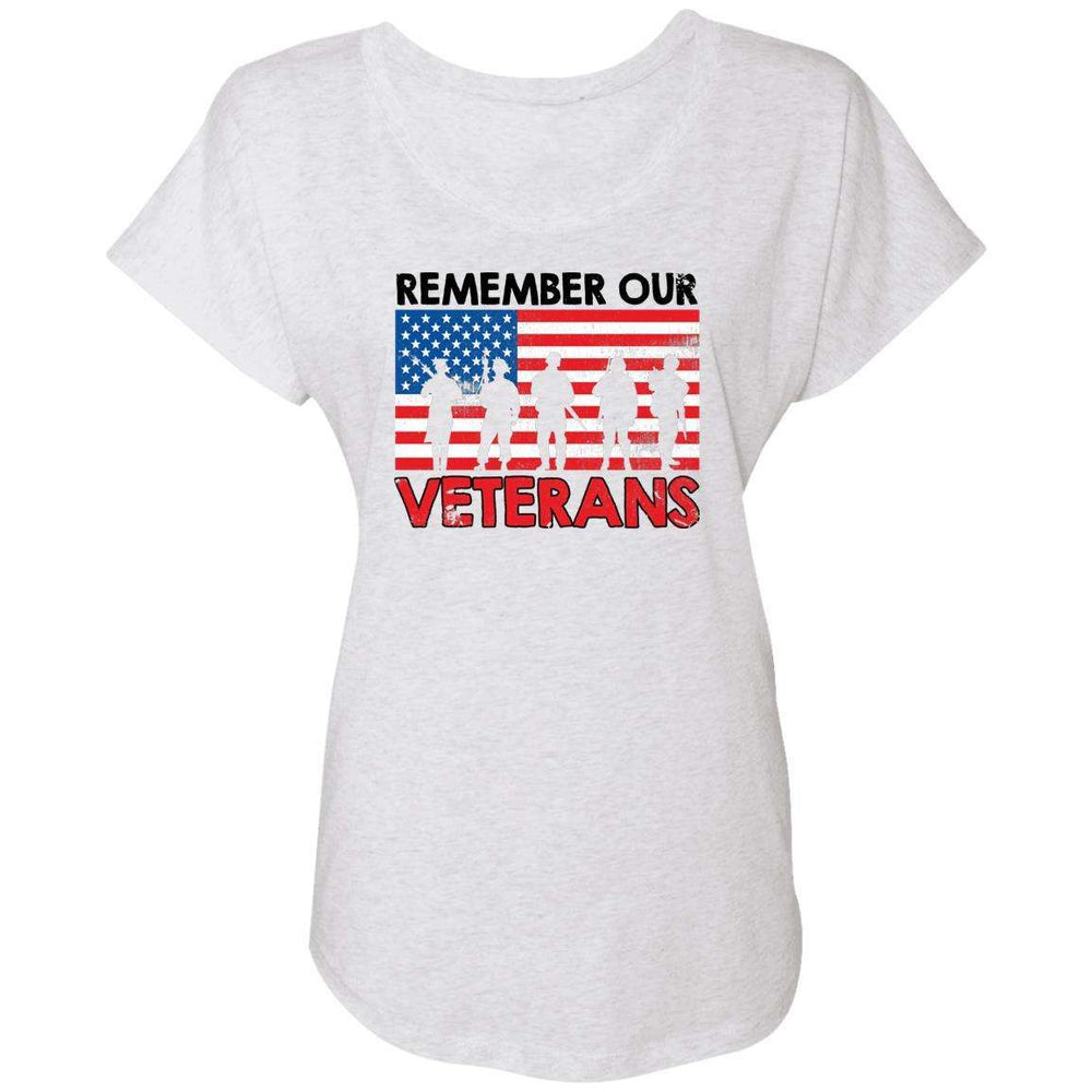 Designs by MyUtopia Shout Out:Remember Our Veterans US Flag Ladies' Triblend Dolman Shirt,X-Small / Heather White,Ladies T-Shirts