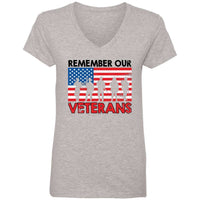 Load image into Gallery viewer, Designs by MyUtopia Shout Out:Remember Our Veterans US Flag Ladies&#39; V-Neck T-Shirt,Heather Grey / S,Ladies T-Shirts
