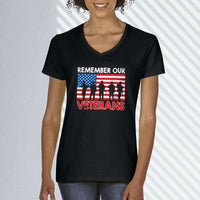 Load image into Gallery viewer, Designs by MyUtopia Shout Out:Remember Our Veterans US Flag Ladies&#39; V-Neck T-Shirt,Black / S,Ladies T-Shirts
