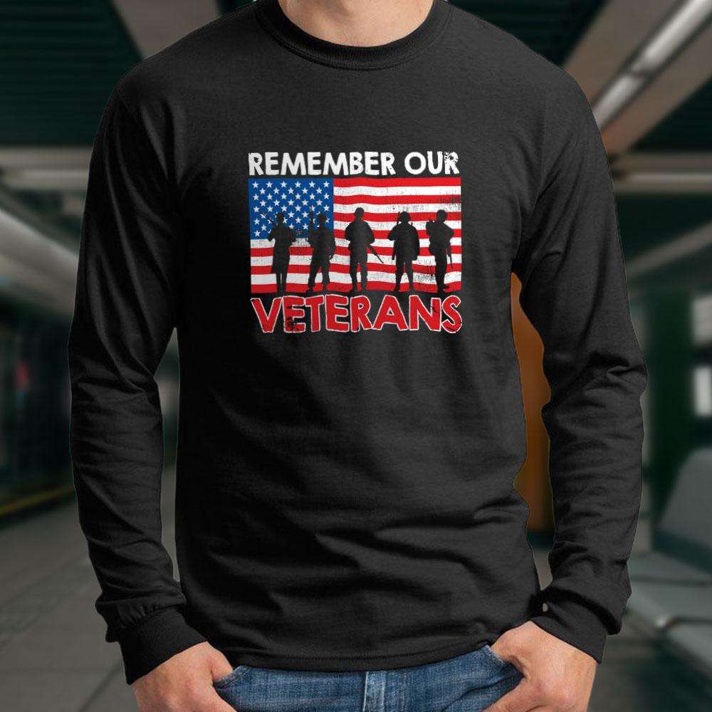 Designs by MyUtopia Shout Out:Remember Our Veterans US Flag Long Sleeve Ultra Cotton Unisex T-Shirt