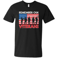 Load image into Gallery viewer, Designs by MyUtopia Shout Out:Remember Our Veterans US Flag Men&#39;s Printed V-Neck T-Shirt,S / Black,Adult Unisex T-Shirt
