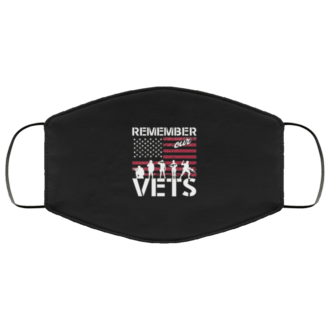 Designs by MyUtopia Shout Out:Remember Our Vets US Flag Adult Fabric Face Mask with Elastic Ear Loops,3 Layer Fabric Face Mask / Black / Adult,Fabric Face Mask