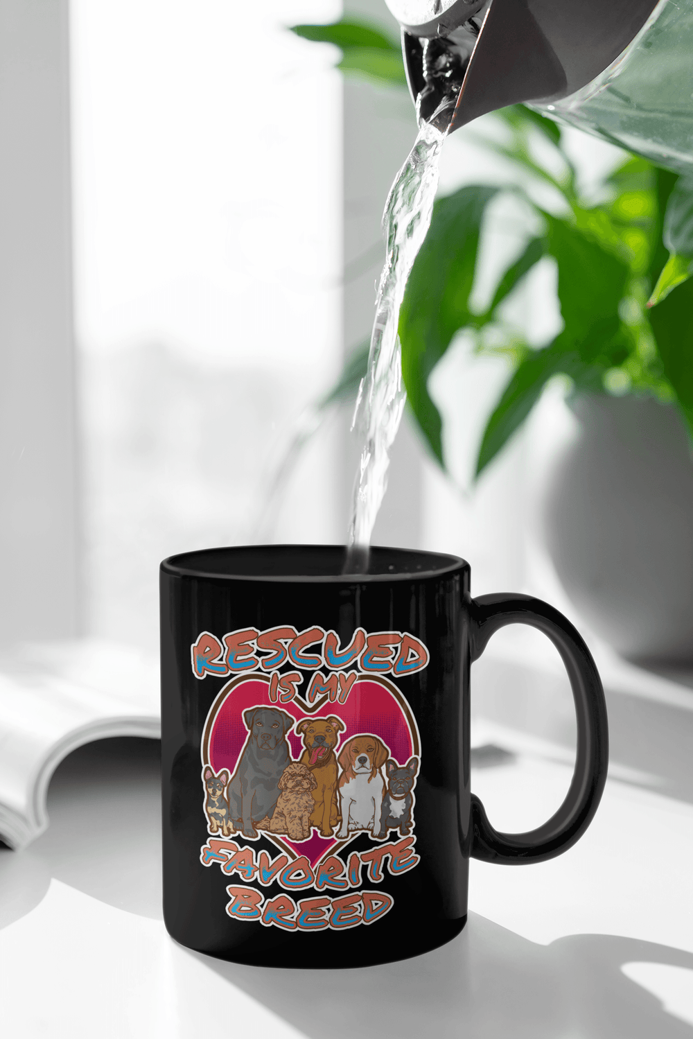 Designs by MyUtopia Shout Out:Rescued is my Favorite Dog Breed Ceramic Coffee Mug - Black
