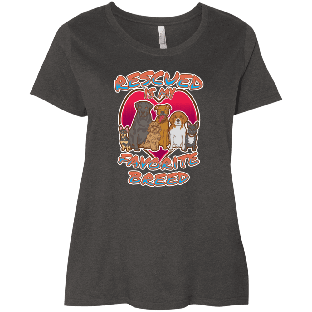 Designs by MyUtopia Shout Out:Rescued is my Favorite Dog Breed Ladies' Curvy Crew Neck T-Shirt Plus Size,Vintage Smoke / Plus 1X,Ladies T-Shirts