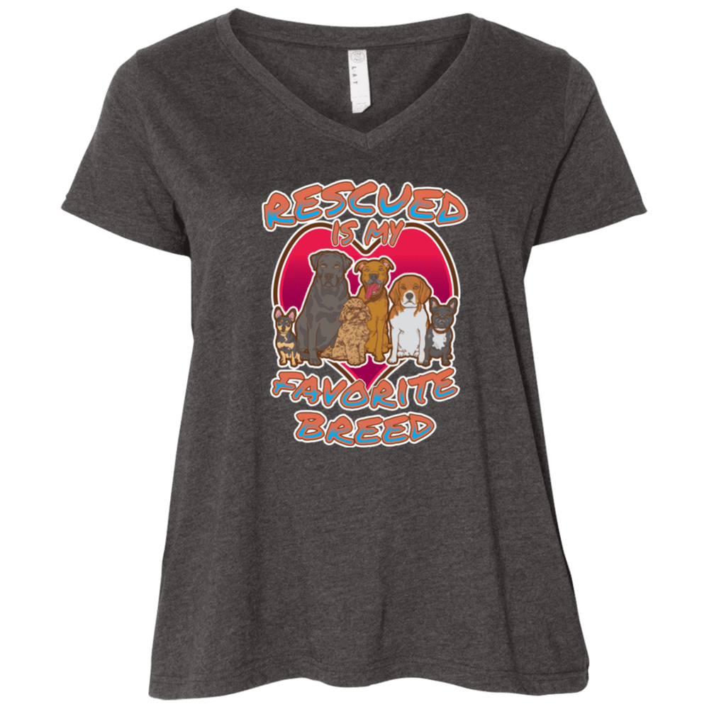 Designs by MyUtopia Shout Out:Rescued is my Favorite Dog Breed Ladies' Curvy V-Neck T-Shirt Plus Size,Vintage Smoke / Plus 1X,Ladies T-Shirts